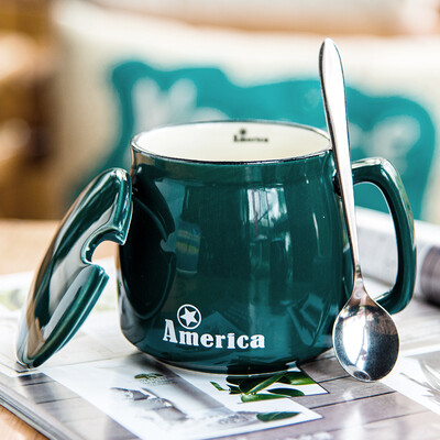 

【Jingdong Supermarket】 Porcelain Soul Creative Breakfast Ceramic Mug Couple Coffee Mug Milk Cake With Tape Spoon Office Cupglass Cup Green Meili