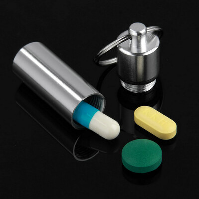 

Medicine Bottle Keychain Case Container Waterproof Holder Aluminum Drug Pill Box