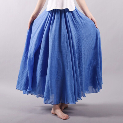 

Linen Cotton Long Pleated Skirts Women Elastic Waist Maxi Skirts Beach Party Vintage Summer Skirts Faldas Saia