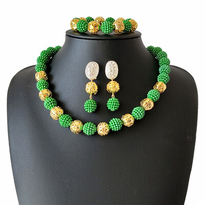 

Fine Nigerian Woman Jewelry Set New Ball Beaded Necklace Dubai Wedding Beads Jewelry Set African Jewelry Sets Free Shipping