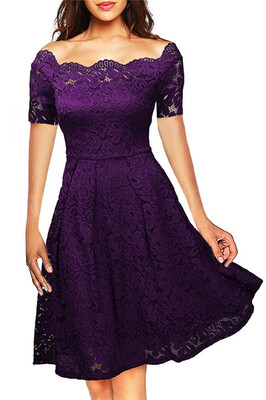 

Boat Neck Cocktail Swing Dress Black Long Sleeve Floral Lace Knee Length Formal Party Dresses Homecoming Dress