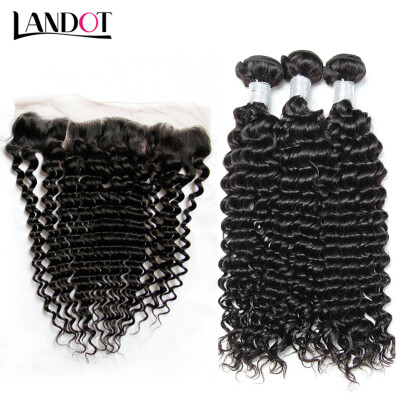 

8A Cambodian Curly Virgin Hair With Ear to Ear 13x4 Lace Frontal Closure 3 Bundles Human Hair Weave Closure 4Pcs Lot Natural Black