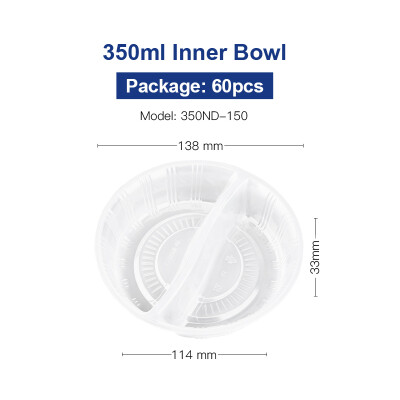 

OTOR 350440590ml Disposable Plastic Inner Bowl Liner Layered Round Tray Take-away Compartment Clear Bowl Liner 60pcs50pcs