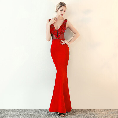 

Shoulder V-Neck Luxury Mermaid Dress Dubai Long Evening Dress Sequins Formal Ball Gown De Soiree