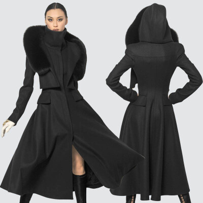 

Super queen Best Magazine Luxury Black cold trend Womens woolen Long Coat Winter Clothes Free Shipping fashion week wool coat