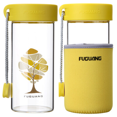 

Jingdong supermarket] rich light colorful with a cup set of men and women portable glass cup 380ml yellow (G1503-380