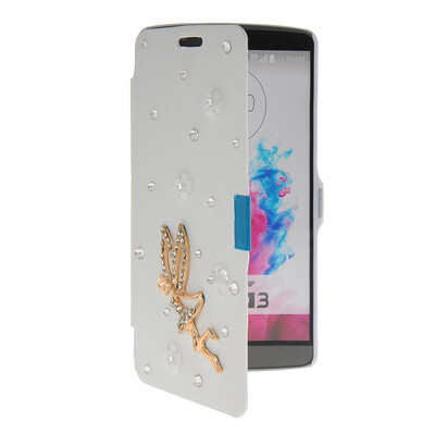 

MOONCASE Bling Rhinestone Crystal Ultre Slim Leather Side Flip Wallet Shell Back ЧЕХОЛ ДЛЯ LG G3 White