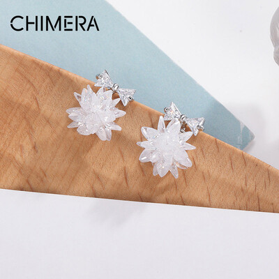 

CHIMERA Jewelry Bow Snowflake Earrings Japan&Korea Temperament Crystal Stud Ear Accessories White