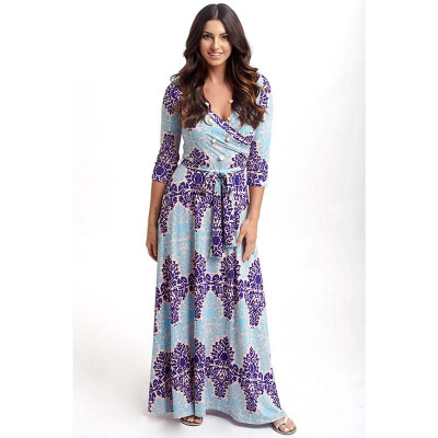 

2018 Summer Dress Sexy Deep V Neck Beach Casual Tunic Femme Vestidos Half Sleeve Boho Floral Printed Women Long Maxi Dresses