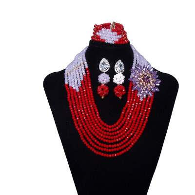 

2018 New African Beads Jewelry Set Red & Pink Crystal Beads Necklace Set Dubai Wedding Indian Bridal Jewelry Set For Women