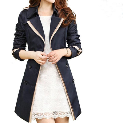 

Buenos Ninos Women Double-breasted Trenchcoat Korean Style Slim Windbreaker