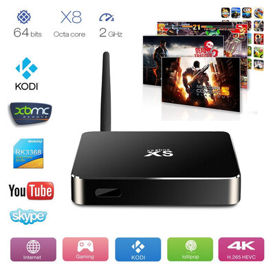

Xsbox RK3368 - Android 5.1 леденец Smart TV Box, Окта Основные & 64бит RK3368 Cortex-A53 - Коди Айзенгард 15,1 1 г / 8G Металл TV Box