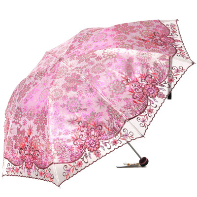 

Jingdong supermarket] Paradise umbrella (UPF50 +) Edelweiss drift Velcro three fold embroidered sun umbrella umbrella umbrella 31805E pink