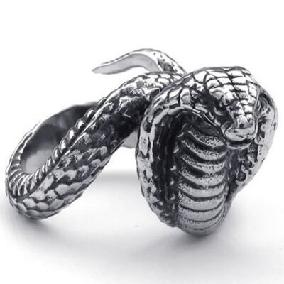 

Hpolw Vintage Fashion Hot Sale Stainless Steel Black&Silver Biker Mens Punk Style Cobra Snake Ring