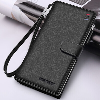 

American bison mens wallet mens long zipper wallet first layer leather handbag N8206-1C brown plain