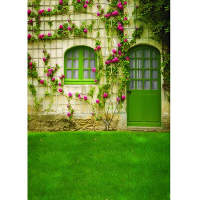 

Green Courtyard Photo Backdrop 57FT Vinyl Fabric Cloth Digital Printing Photo Background s-709