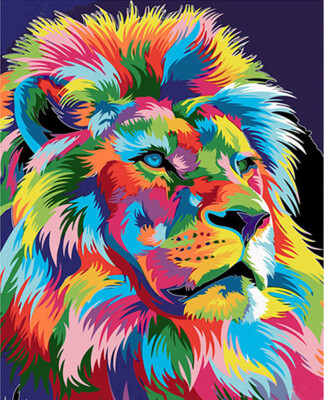 

Diy Animals Oil Painting Paint by Numbers Kit with Acrylic Paints without Wooden Framed for Kids Beginners - Colorful Lion