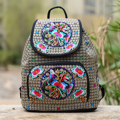 

2018 New National Style Embroidered Backpack Embroidered Canvas Child Schoolbag for Younger Female travel Bag