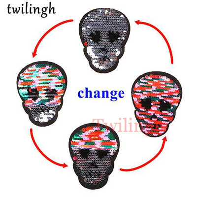 

twilingh Patches 1pc Reversible Change Sequins Patches Fruit Pineapple DIY Sew On Patches For Clothes Applique Decoration