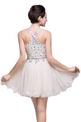 

A-line Sweetheart Short Sleeveless Chiffon Prom Dresses with Crystal Beads