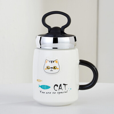 

Youlaifu multi-function mark cup cup with lid ceramic cup coffee cup cartoon cover cup orange ear cat