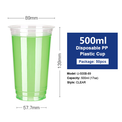 

OTOR 500ml660ml Disposable Juice Cups with Lids PP Clear Cup for Hot & Cold Drinks Iced Coffee Bubble Boba Smoothie 50pcs