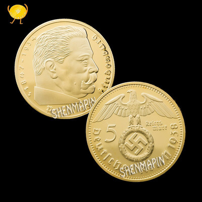 

German 5 mark goldsilver plated coin cross flying eagle souvenir hindenburg collection of commemorative gifts