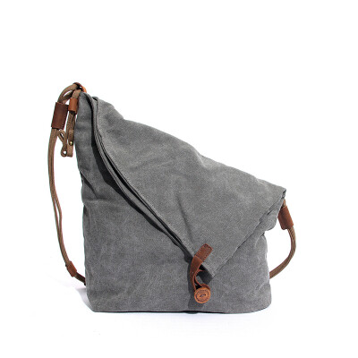 

High Grade Fashion Canvas Shoulder Bag Men Women Trapezoid Genuine Leather Messenger Bag With Widen Adjustable Shoulder Strap