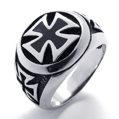 

Hpolw Mens Ring, Vintage fashion 316L Stainless Steel Silver& Black ，with a cut - out cross. Width: 18mm (0.71 inches