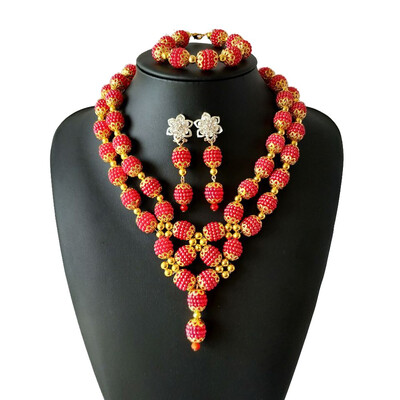 

Handmade Beaded Flower Ball Womens Fashion Pendant Necklace African Beads Jewelry Sets Nigerian Wedding Beads Bridal Jewelry