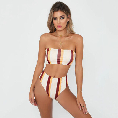 

High Waist Vintage Striped Bikini Set 2018 New Push Up Bikini Woman Swimsuit Solid Sports Swimwear