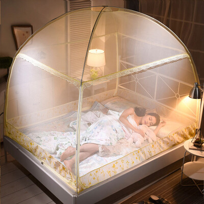 

Antarctic NanJiren mosquito net upgrade version three-door zipper yurt mosquito net yellow 15 m bed