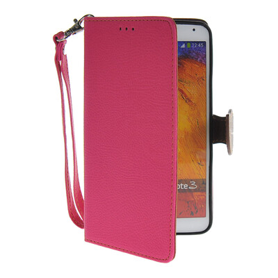

MOONCASE Litch Skin Leather Side Flip Wallet Slot Pouch Stand Shell Back ЧЕХОЛ ДЛЯ Samsung Galaxy Note 3 N9000 Hot pink