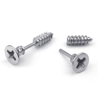 

Hpolw Mens Stainless Steel Novelty Punk Rock Screw Stud Earrings Set Silver