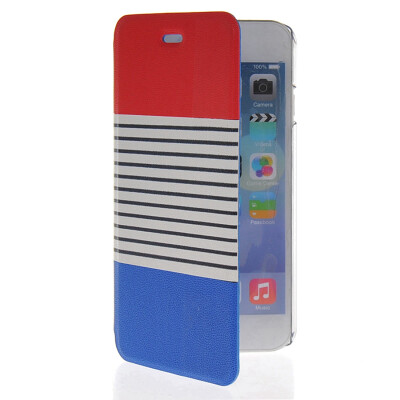 

MOONCASE Stripe Design Leather Side Flip Wallet Card Slot Pouch Stand Back Case Cover for Apple iPhone 6 Plus Blue