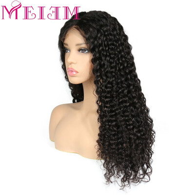 

MEIEM Lace Front Human Hair Wigs For Women Natural Black 130 Density Deep Wave Brazilian Remy Hair Lace Wigs With Baby Hair