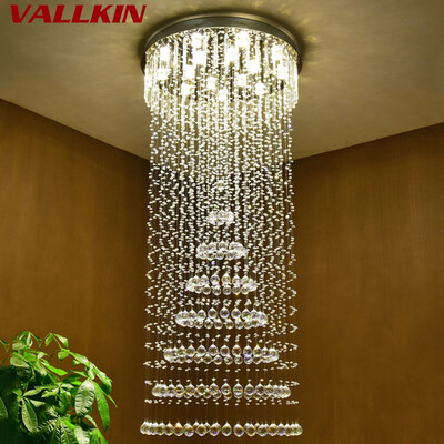 

Modern Large Size Crystal Chandeliers Spiral Round Ring Stair Lighting Fixture for Foyer Hotel Villa