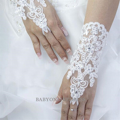 

Bride Fingerless Lace Bridal Gloves White Ivory Sequins Short Wrist Wedding Gloves Wedding Accessories