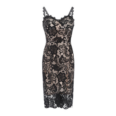 

Try Everything Summer Dress 2018 High Quality Women Fashion Black Lace Dress Midi Sexy Spaghetti Strap Lace Pencil Dress Women