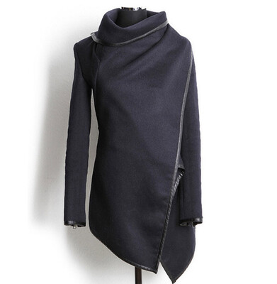 

Autumn Winter Trench Coat Women Irregular Collar Lapel Side Zipper Woolen Coat Women Loose Sweater Outwear Plus Size -4XL