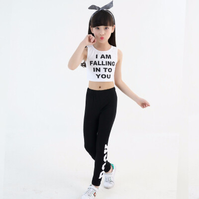 

Kids Letter Crop Tank Tops Legging Two Pieces Set For Girls Summer Style Teenage Girl Hip Hop Clothing 4-18 Years