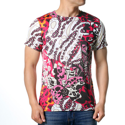 

Fashion Mens O-neck Colorful Flower Print Pullover T-Shirts