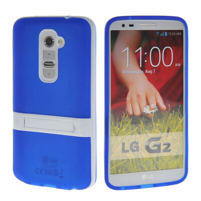 

MOONCASE Soft Flexible Silicone Gel TPU Skin with Kickstand Shell Back Case Cover for LG G2 Blue