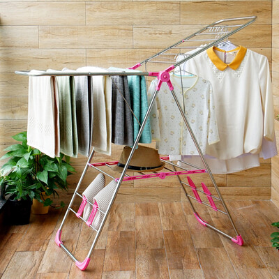 

Ou Runzhe drying rack upgrade version stainless steel wing type floor drying rack rose red