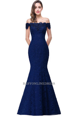 

Elegant Crystal Beaded Red Royal Blue Lace Mermaid Long Evening Dresses 2018 Prom Party Dress