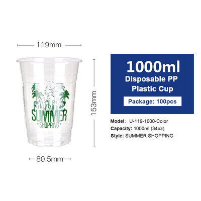 

OTOR 34oz Clear Plastic Cups Fruit Salad Water Cup with Lids Disposable Tumblers Outdoor Travel Birthday Party Supply 100pcs