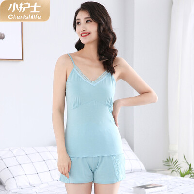 

Little nurse pajamas women summer thin section home service two-piece suit ladies strap pajamas modal pullover trousers JDT008 turquoise green 160S