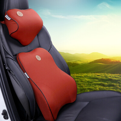 

KING ETING car lumbar headrest space memory cotton back cushion car lumbar pillow neck pillow set four seasons two-piece brown