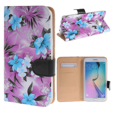 

MOONCASE Samsung Galaxy S6 Edge Plus ЧЕХОЛ ДЛЯ Flower Style Leather Flip Wallet Card Slot Bracket Back Purple