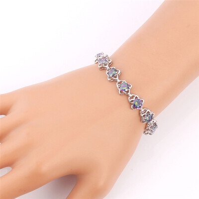 

Mystic Topaz Zirconia Bracelet New Trendy Platinum Plated Luxury Colorful Zircon Jewelry 19 CM Link Chain Bracelet Women